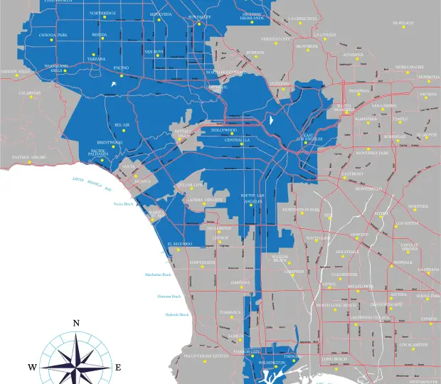 Map of service areas in Los Angeles and Greater Southern California